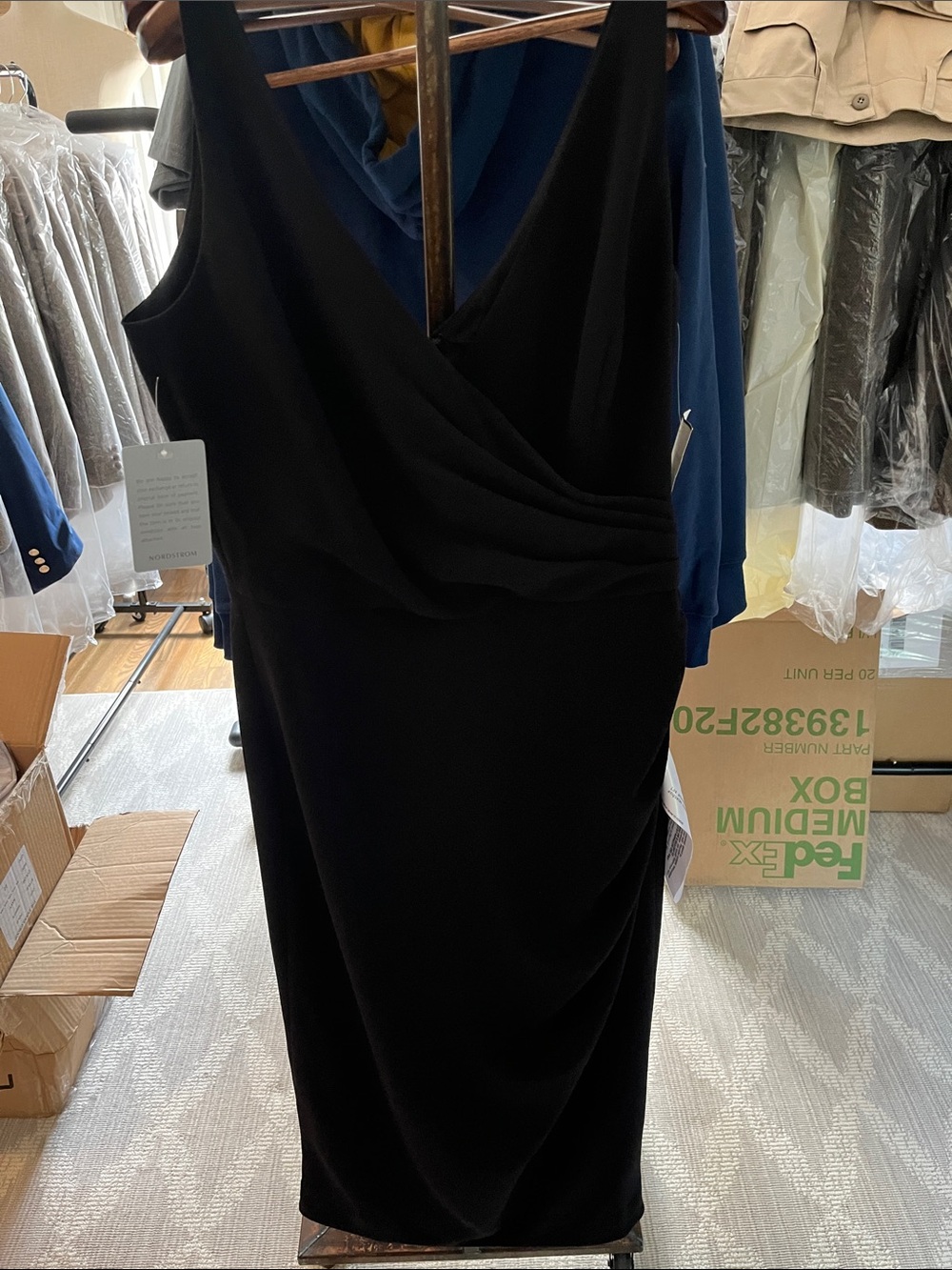 Black Sleeveless Wrap-Front Dress